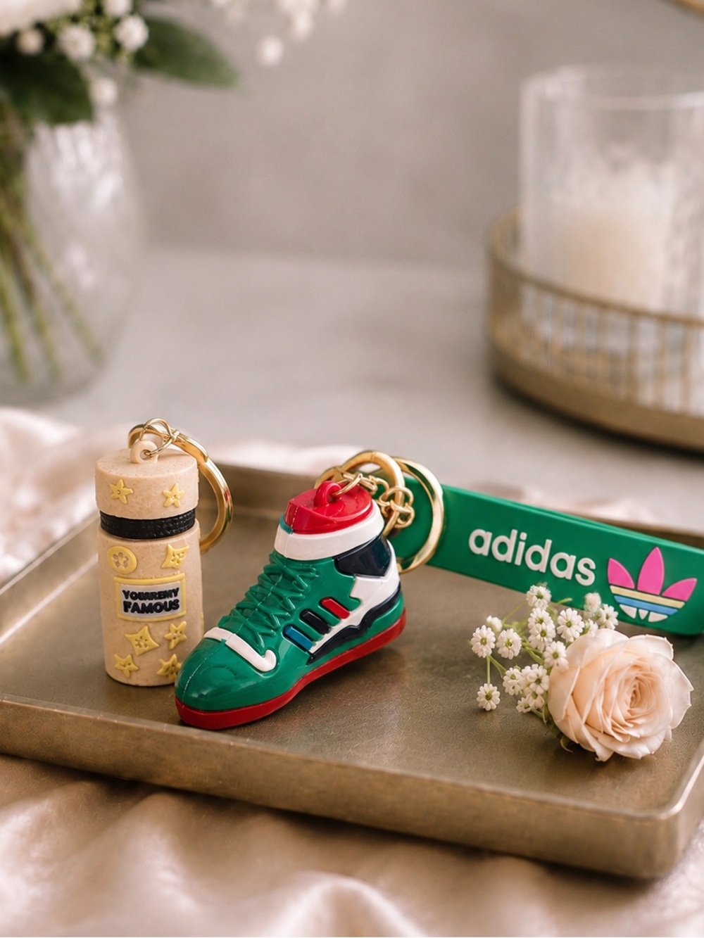 Adidas Green Shoe andCream Fashion Bottle Keychain